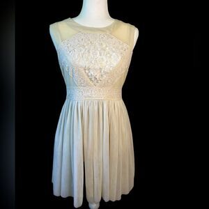 Gianni Bini Ivory Lace Tulle Fit & Flare Mini Dress
In Champagne color Size M